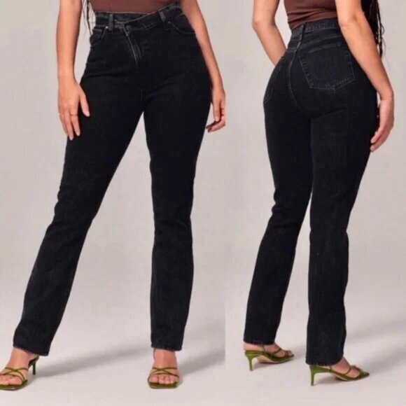 Abercrombie & Fitch The 90s Slim Straight Ultra High Rise Black Jeans Size 28/6L - Picture 1 of 9